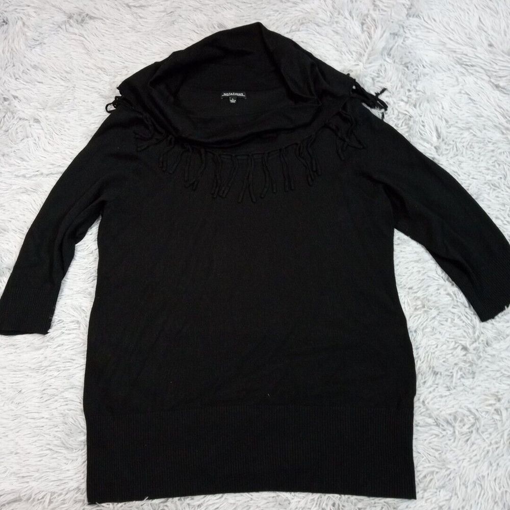 Notations Womens Sweater Black L Cowl Neck Fringe‎ Cozy Career Casual